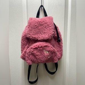 Skinny dip pink Sherpa mini backpack with Patton leather draw strings